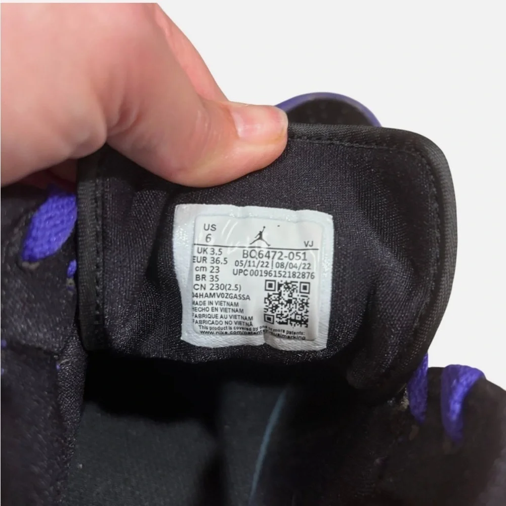 Nike Air Jordan 1 Sz 6 Shoes High-top Basketball Sneakers Purple Black